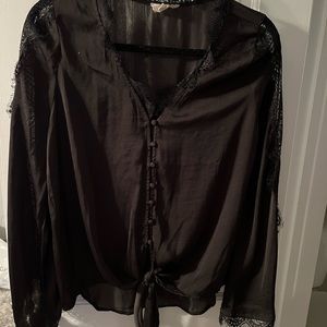 Black satin and lace top